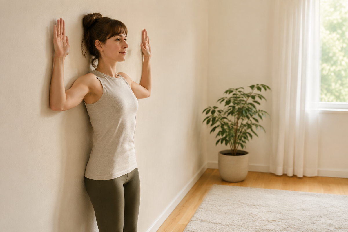 Gentle wall-slide movement for rounded shoulders awareness